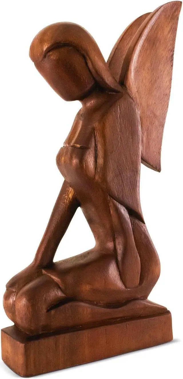 Alt view image 2 of 5 - G6 COLLETION 12" Wooden Handmade Abstract Sculpture Statue Handcrafted "Kneeling Angel" Gift Decorative Home Decor Figurine Accent Decoration Artwork Hand Carved