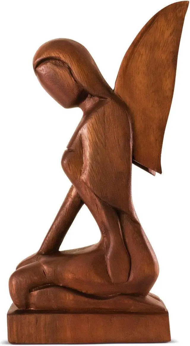 Alt view image 4 of 5 - G6 COLLETION 12" Wooden Handmade Abstract Sculpture Statue Handcrafted "Kneeling Angel" Gift Decorative Home Decor Figurine Accent Decoration Artwork Hand Carved
