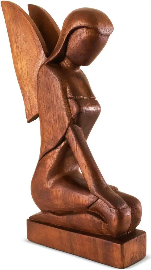 Alt view image 3 of 5 - G6 COLLETION 12" Wooden Handmade Abstract Sculpture Statue Handcrafted "Kneeling Angel" Gift Decorative Home Decor Figurine Accent Decoration Artwork Hand Carved