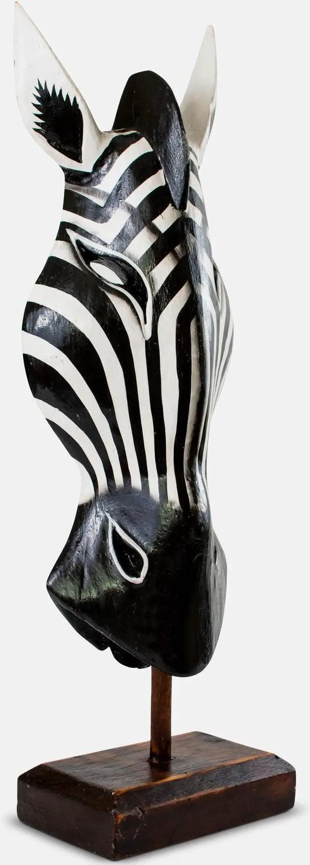 Alt view image 2 of 3 - G6 COLLECTON 20" Wooden Tribal Striped Black White Zebra Mask with Stand Hand Carved Home Decor Accent Art Unique Sculpture Handmade Handcrafted Mask Stand Alone