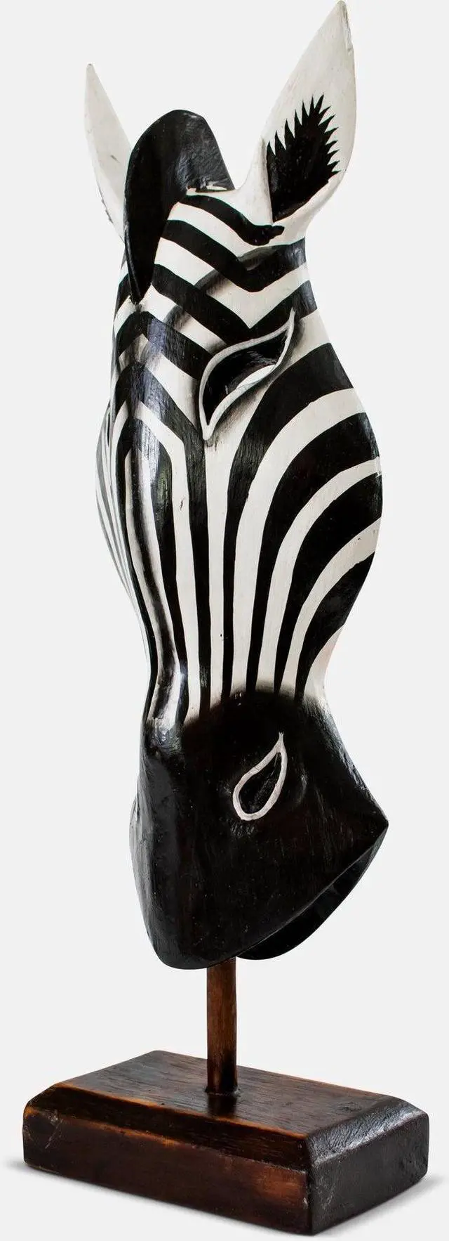 Alt view image 3 of 3 - G6 COLLECTON 20" Wooden Tribal Striped Black White Zebra Mask with Stand Hand Carved Home Decor Accent Art Unique Sculpture Handmade Handcrafted Mask Stand Alone