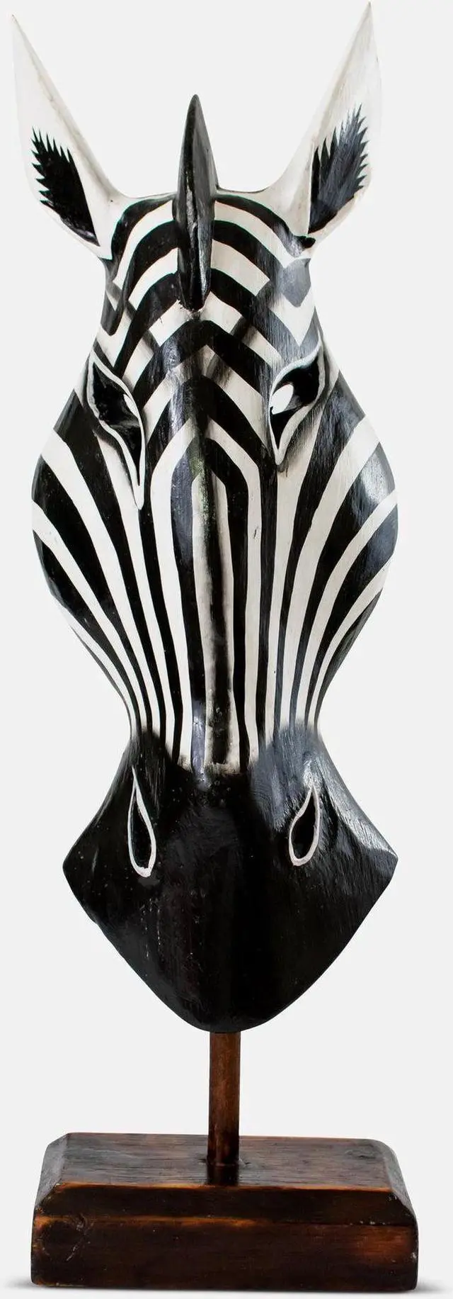 Main image of G6 COLLECTON 20" Wooden Tribal Striped Black White Zebra Mask with Stand Hand Carved Home Decor Accent Art Unique Sculpture Handmade Handcrafted Mask Stand Alone