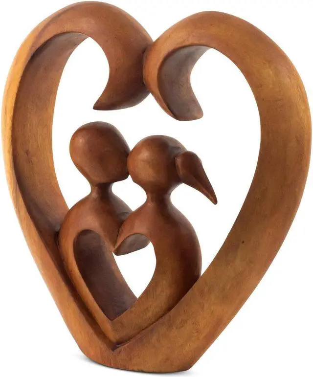 Alt view image 2 of 4 - G6 COLLECTION 8" Wooden Hand Carved Abstract Contemporary Statue "Heart and Soul" Figurine Gift Home Decor Sculpture Accent Handmade Art Decoration