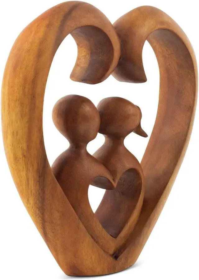 Alt view image 3 of 4 - G6 COLLECTION 8" Wooden Hand Carved Abstract Contemporary Statue "Heart and Soul" Figurine Gift Home Decor Sculpture Accent Handmade Art Decoration