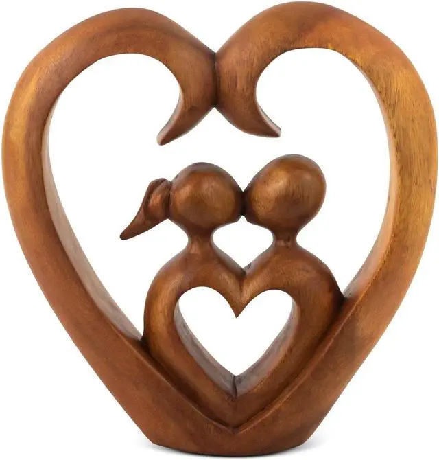 Alt view image 4 of 4 - G6 COLLECTION 8" Wooden Hand Carved Abstract Contemporary Statue "Heart and Soul" Figurine Gift Home Decor Sculpture Accent Handmade Art Decoration