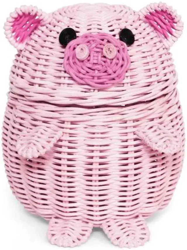Main image of G6 COLLECTION Pig Rattan Storage Basket with Lid Decorative Home Decor Hand Woven Shelf Organizer Cute Handmade Handcrafted Gift Decoration Artwork Wicker Piggy