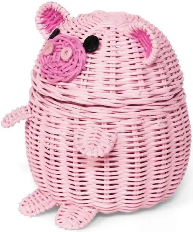 Alt view image 2 of 3 - G6 COLLECTION Pig Rattan Storage Basket with Lid Decorative Home Decor Hand Woven Shelf Organizer Cute Handmade Handcrafted Gift Decoration Artwork Wicker Piggy