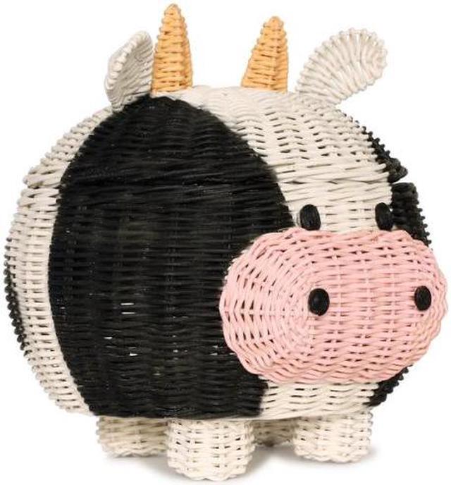 Alt view image 3 of 4 - G6 COLEECTION Cow Rattan Storage Basket with Lid Decorative Bin Home Decor Hand Woven Shelf Organizer Cute Handmade Handcrafted Gift Art Decoration Artwork Wicker