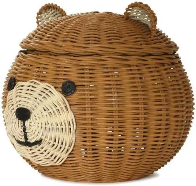 Alt view image 3 of 4 - G6 COLLECTION Bear Head Rattan Storage Basket with Lid Decorative Home Decor Hand Woven Shelf Organizer Cute Handmade Handcrafted Gift Art Decoration Artwork Wicker