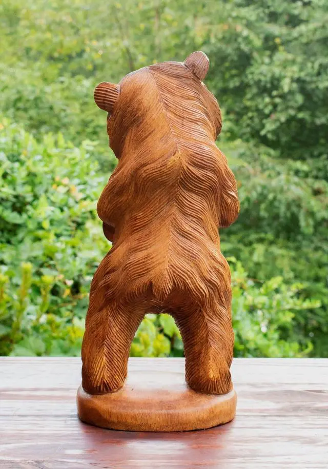 Alt view image 6 of 6 - G6 COLLECTION Wooden Hand Carved Grizzly Bear Standing Statue Handcrafted Handmade Figurine Sculpture Art Rustic Lodge Cabin Outdoor Indoor Home Decor Accent Decoration
