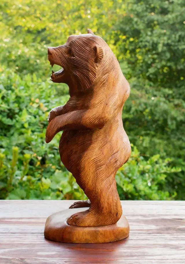 Alt view image 4 of 6 - G6 COLLECTION Wooden Hand Carved Grizzly Bear Standing Statue Handcrafted Handmade Figurine Sculpture Art Rustic Lodge Cabin Outdoor Indoor Home Decor Accent Decoration