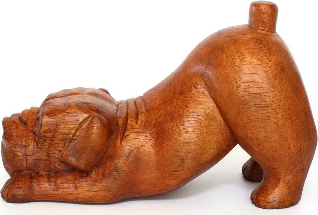 Alt view image 5 of 5 - G6 COLLECTION Wooden Hand Carved Crouching English Bulldog Statue Figurine Sculpture Art Decorative Home Decor Accent Handmade Handcrafted Wood Decoration Gift Dog