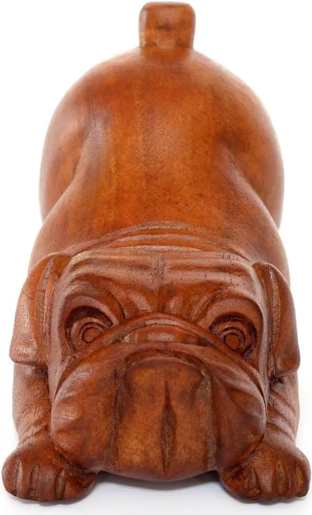 Alt view image 4 of 5 - G6 COLLECTION Wooden Hand Carved Crouching English Bulldog Statue Figurine Sculpture Art Decorative Home Decor Accent Handmade Handcrafted Wood Decoration Gift Dog