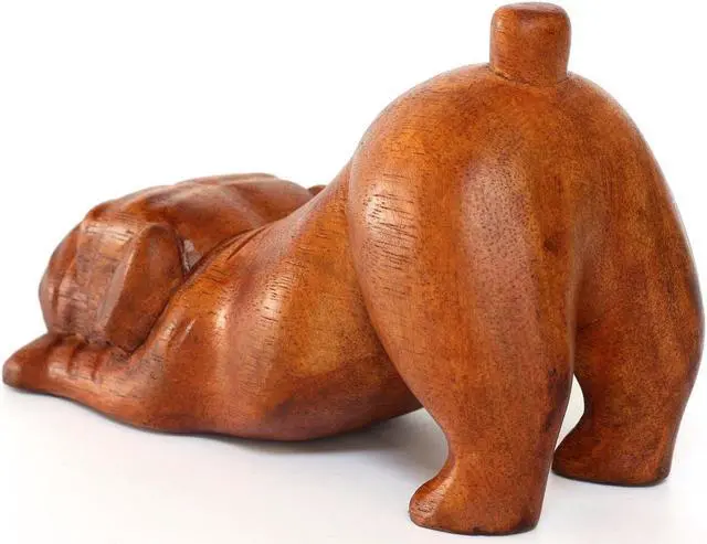 Alt view image 3 of 5 - G6 COLLECTION Wooden Hand Carved Crouching English Bulldog Statue Figurine Sculpture Art Decorative Home Decor Accent Handmade Handcrafted Wood Decoration Gift Dog