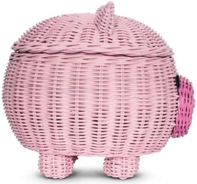 Alt view image 4 of 7 - G6 COLLECTION Large Pig Rattan Storage Basket With Lid Hand Woven Shelf Organizer Handmade Gift Cute Piggy Wicker