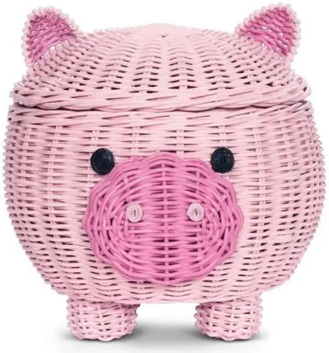 Main image of G6 COLLECTION Large Pig Rattan Storage Basket With Lid Hand Woven Shelf Organizer Handmade Gift Cute Piggy Wicker