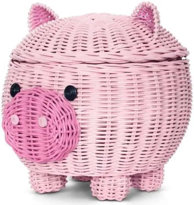 Alt view image 3 of 7 - G6 COLLECTION Large Pig Rattan Storage Basket With Lid Hand Woven Shelf Organizer Handmade Gift Cute Piggy Wicker
