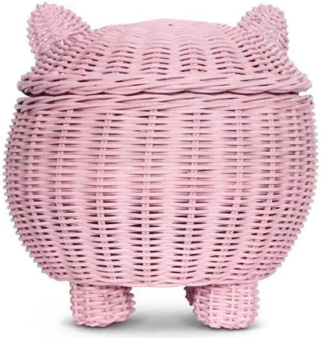 Alt view image 5 of 7 - G6 COLLECTION Large Pig Rattan Storage Basket With Lid Hand Woven Shelf Organizer Handmade Gift Cute Piggy Wicker