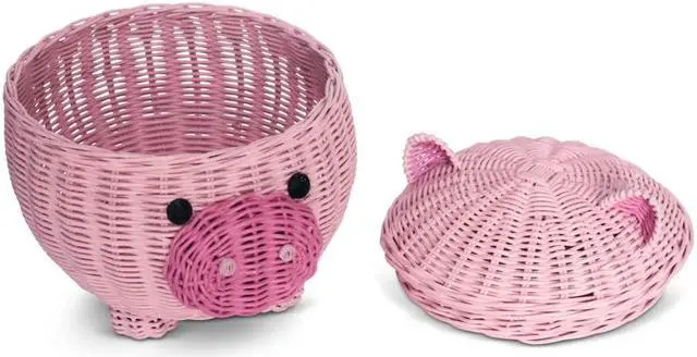 Alt view image 6 of 7 - G6 COLLECTION Large Pig Rattan Storage Basket With Lid Hand Woven Shelf Organizer Handmade Gift Cute Piggy Wicker