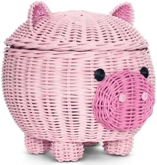 Alt view image 2 of 7 - G6 COLLECTION Large Pig Rattan Storage Basket With Lid Hand Woven Shelf Organizer Handmade Gift Cute Piggy Wicker