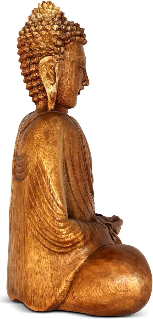 Alt view image 5 of 5 - G6 COLLECTION Wooden Serene Sitting Buddha "Dhyana Mudra" Statue Handmade Meditating Sculpture Figurine Decorative Home Decor Accent Handcrafted Art Oriental Decor