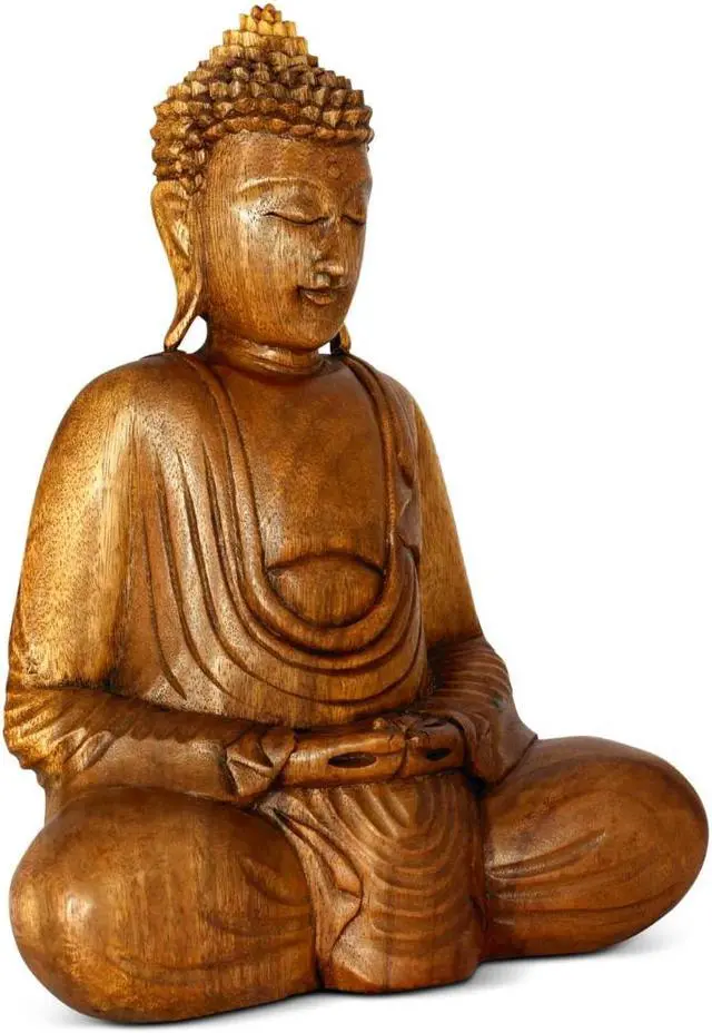 Alt view image 3 of 5 - G6 COLLECTION Wooden Serene Sitting Buddha "Dhyana Mudra" Statue Handmade Meditating Sculpture Figurine Decorative Home Decor Accent Handcrafted Art Oriental Decor