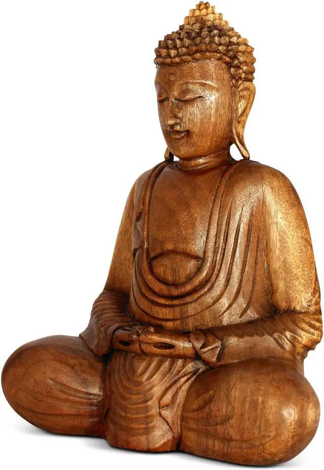 Alt view image 2 of 5 - G6 COLLECTION Wooden Serene Sitting Buddha "Dhyana Mudra" Statue Handmade Meditating Sculpture Figurine Decorative Home Decor Accent Handcrafted Art Oriental Decor