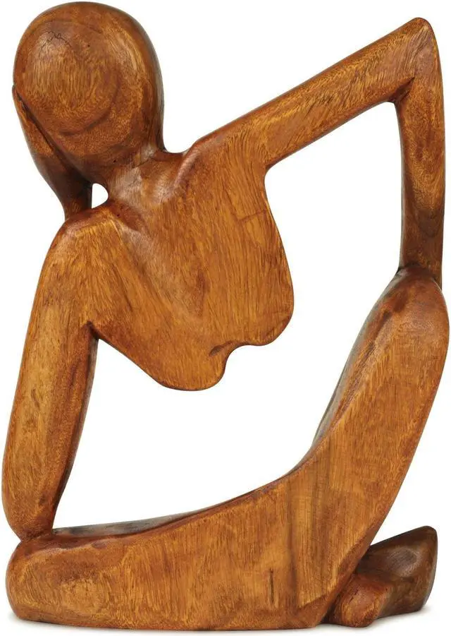 Alt view image 4 of 4 - G6 COLLECTION Wooden Abstract Sculpture Handmade Handcrafted Art "Thinking Man 2" Home Decor Decorative Figurine Accent Decoration Hand Carved Thinker Statue - 12" tall x 9" wide x 3 deep