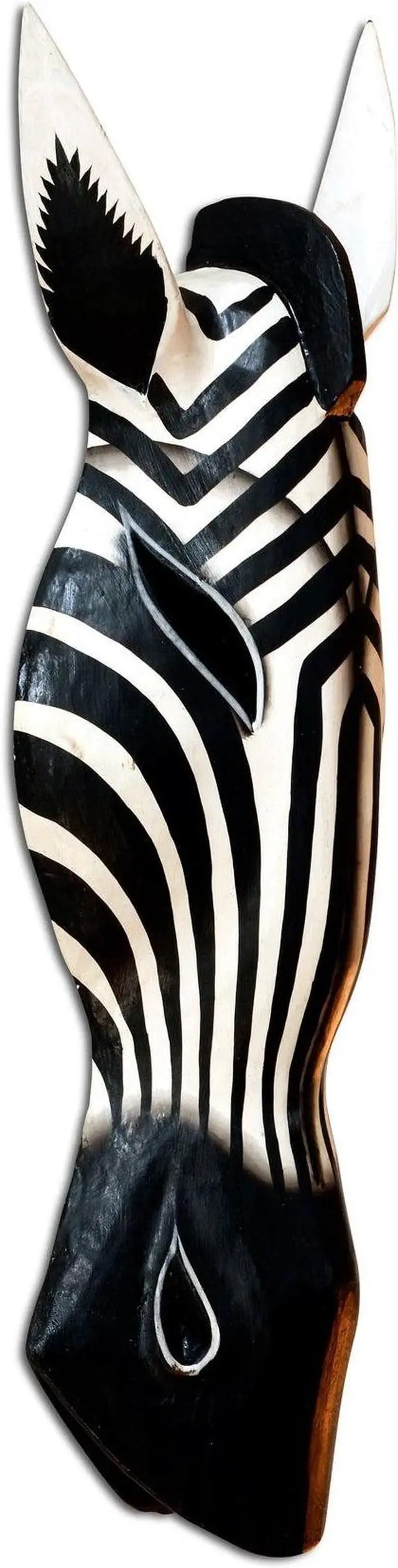 Alt view image 2 of 3 - G6 COLLECTION Wooden Tribal Zebra Mask Black White Stripe Hand Carved Wall Plaque Hanging Home Decor Accent Art Unique Sculpture Decoration Handmade Handcrafted - 20" Tall x 6" Wide x 3" Deep