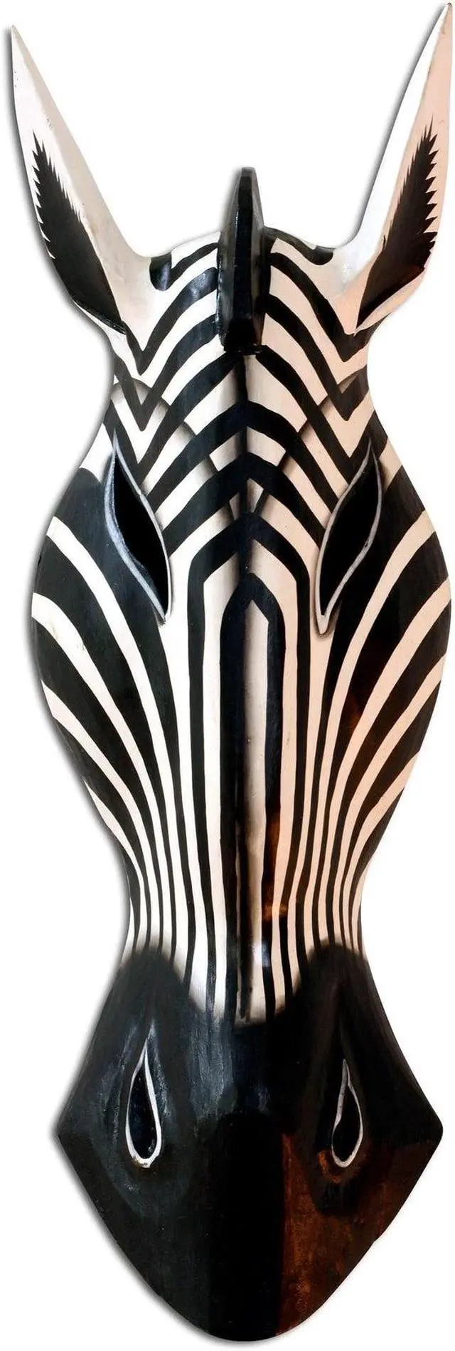 Main image of G6 COLLECTION Wooden Tribal Zebra Mask Black White Stripe Hand Carved Wall Plaque Hanging Home Decor Accent Art Unique Sculpture Decoration Handmade Handcrafted - 20" Tall x 6" Wide x 3" Deep