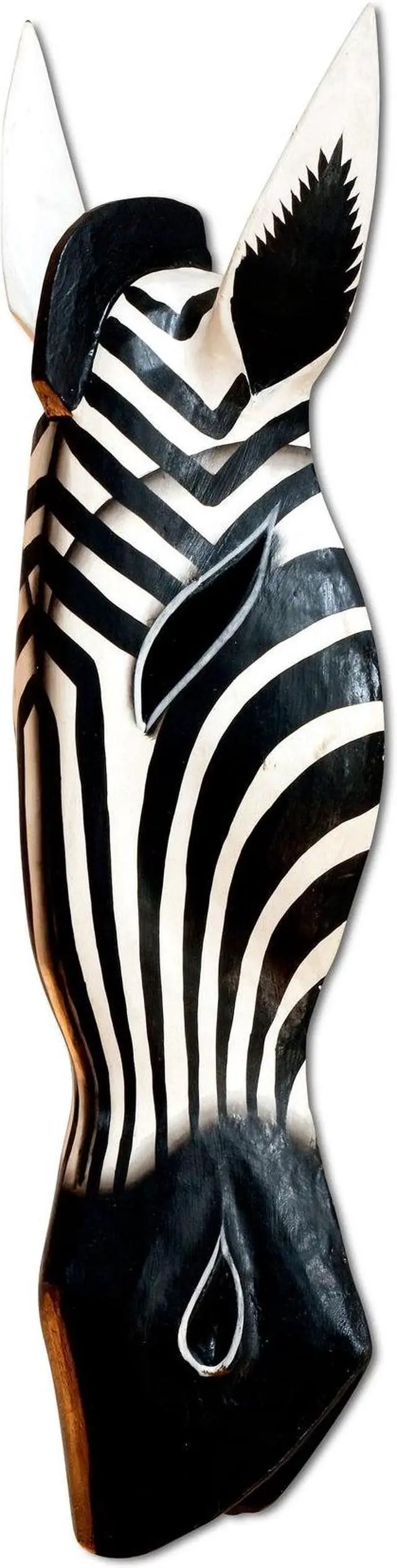 Alt view image 3 of 3 - G6 COLLECTION Wooden Tribal Zebra Mask Black White Stripe Hand Carved Wall Plaque Hanging Home Decor Accent Art Unique Sculpture Decoration Handmade Handcrafted - 20" Tall x 6" Wide x 3" Deep