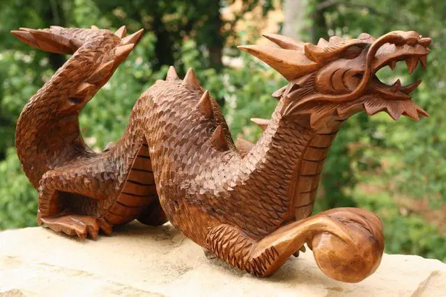 Alt view image 3 of 5 - G6 COLLETION Wooden Crawling Dragon Handmade Sculpture Statue Handcrafted Gift Art Decorative Home Decor Figurine Accent Decoration Artwork Hand Carved