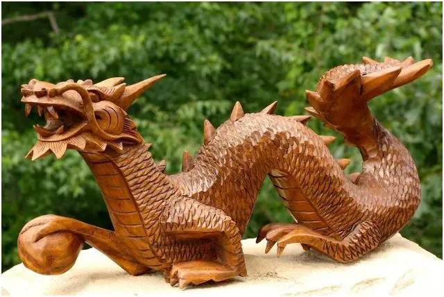 Main image of G6 COLLETION Wooden Crawling Dragon Handmade Sculpture Statue Handcrafted Gift Art Decorative Home Decor Figurine Accent Decoration Artwork Hand Carved