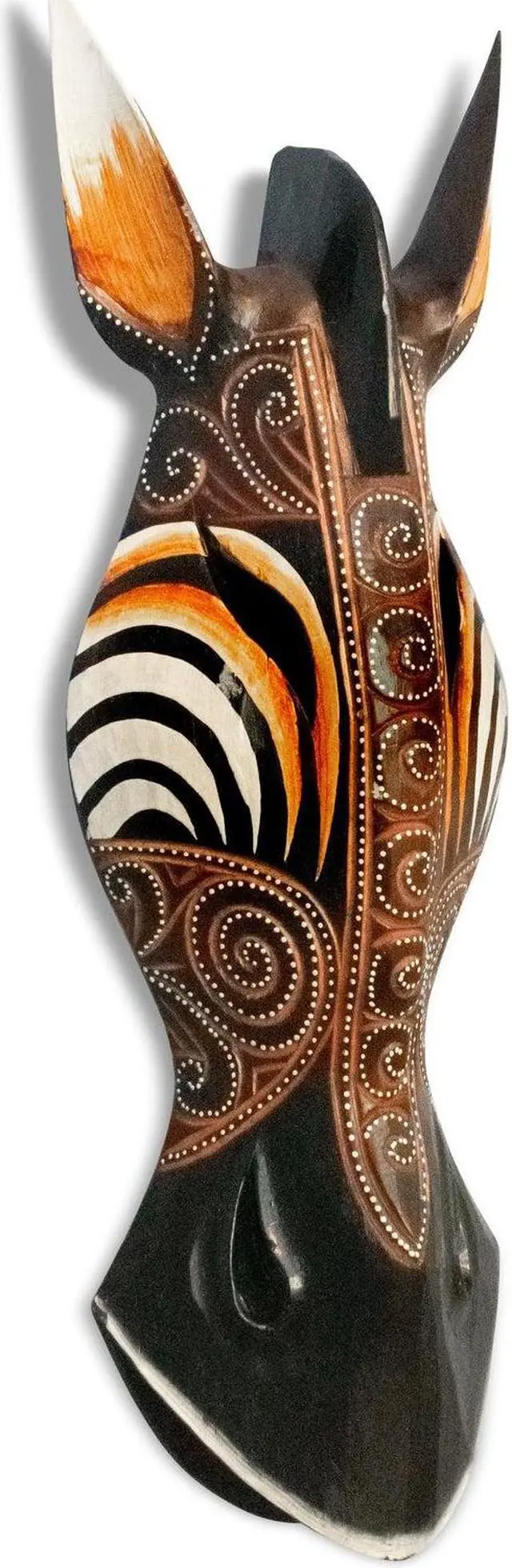 Alt view image 2 of 3 - G6 COLLECTION Wooden Tribal African Giraffe Mask Hand Carved Wall Plaque Hanging Home Decor Accent Sculpture Decoration Handmade Handcrafted Swirl Motif - 20" tall x 6" wide x 2" deep
