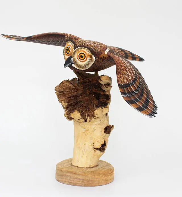 Main image of G6 COLLECTON 12" Wooden Handmade Owl Figurine Statue Painted Handcrafted Sculpture Hoot Art Hand Carved Rustic Lodge Outdoor Home Decor Accent