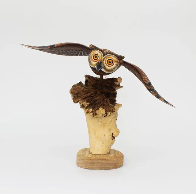 Alt view image 2 of 7 - G6 COLLECTON 12" Wooden Handmade Owl Figurine Statue Painted Handcrafted Sculpture Hoot Art Hand Carved Rustic Lodge Outdoor Home Decor Accent