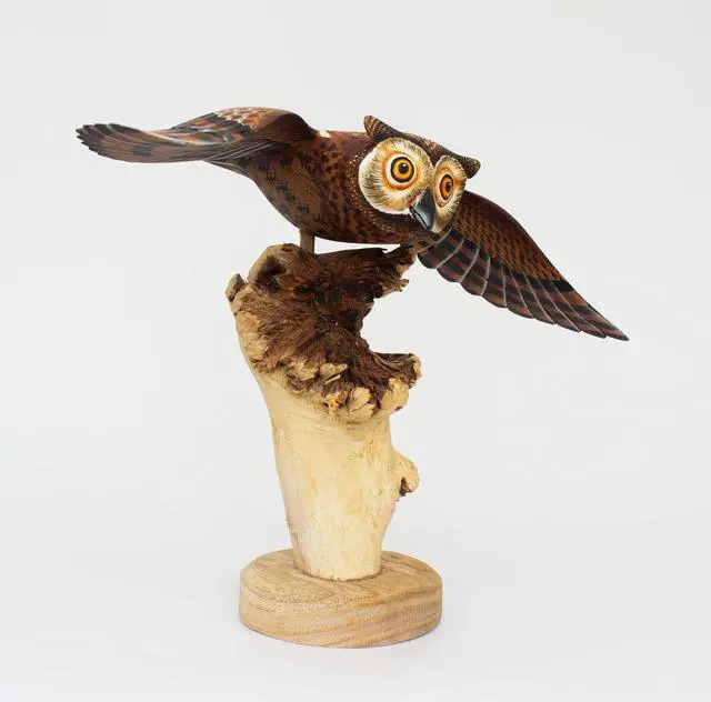 Alt view image 3 of 7 - G6 COLLECTON 12" Wooden Handmade Owl Figurine Statue Painted Handcrafted Sculpture Hoot Art Hand Carved Rustic Lodge Outdoor Home Decor Accent