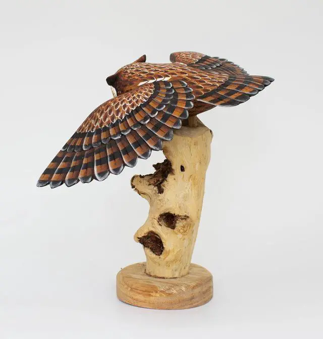 Alt view image 7 of 7 - G6 COLLECTON 12" Wooden Handmade Owl Figurine Statue Painted Handcrafted Sculpture Hoot Art Hand Carved Rustic Lodge Outdoor Home Decor Accent