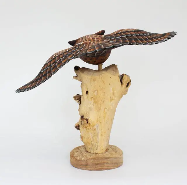 Alt view image 6 of 7 - G6 COLLECTON 12" Wooden Handmade Owl Figurine Statue Painted Handcrafted Sculpture Hoot Art Hand Carved Rustic Lodge Outdoor Home Decor Accent