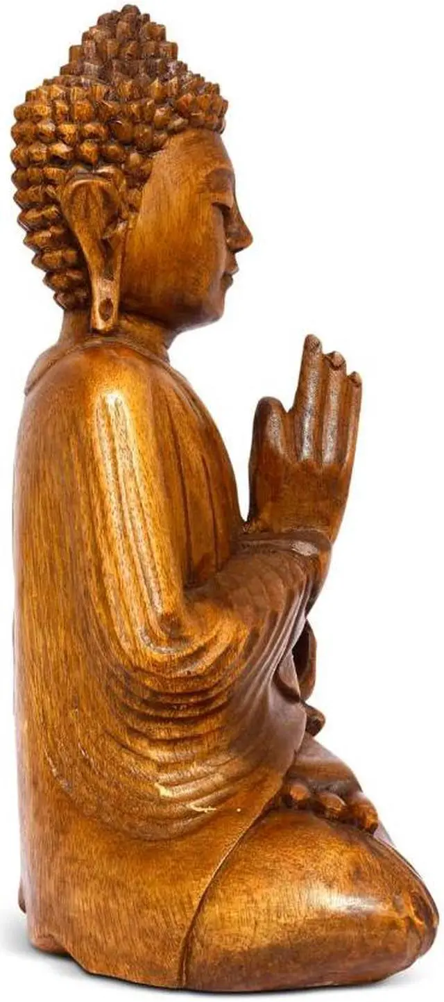 Alt view image 4 of 6 - G6 COLLECTION Wooden Serene Sitting Buddha "Vitarka Mudra" Statue Handmade Meditating Sculpture Figurine Home Decor Accent Handcrafted Art Modern Oriental Decor