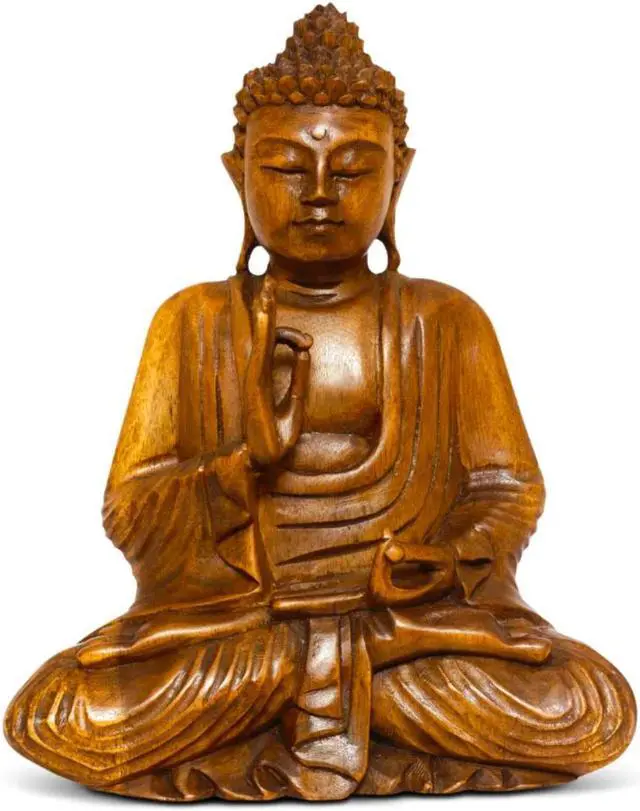 Main image of G6 COLLECTION Wooden Serene Sitting Buddha "Vitarka Mudra" Statue Handmade Meditating Sculpture Figurine Home Decor Accent Handcrafted Art Modern Oriental Decor