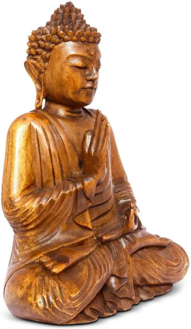 Alt view image 3 of 6 - G6 COLLECTION Wooden Serene Sitting Buddha "Vitarka Mudra" Statue Handmade Meditating Sculpture Figurine Home Decor Accent Handcrafted Art Modern Oriental Decor