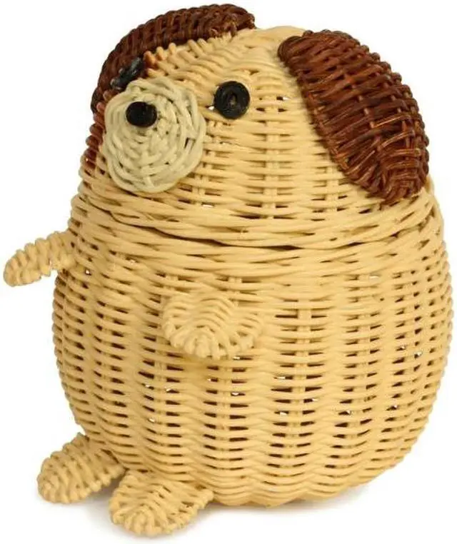 Alt view image 3 of 6 - G6 COLLECTION Dog Rattan Storage Basket with Lid Decorative Home Decor Hand Woven Shelf Organizer Cute Handmade Handcrafted Gift Art Decoration Artwork Wicker Puppy