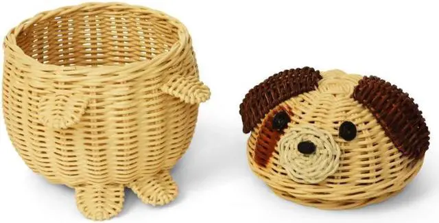 Alt view image 5 of 6 - G6 COLLECTION Dog Rattan Storage Basket with Lid Decorative Home Decor Hand Woven Shelf Organizer Cute Handmade Handcrafted Gift Art Decoration Artwork Wicker Puppy