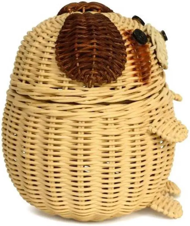 Alt view image 4 of 6 - G6 COLLECTION Dog Rattan Storage Basket with Lid Decorative Home Decor Hand Woven Shelf Organizer Cute Handmade Handcrafted Gift Art Decoration Artwork Wicker Puppy