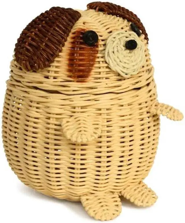 Alt view image 2 of 6 - G6 COLLECTION Dog Rattan Storage Basket with Lid Decorative Home Decor Hand Woven Shelf Organizer Cute Handmade Handcrafted Gift Art Decoration Artwork Wicker Puppy