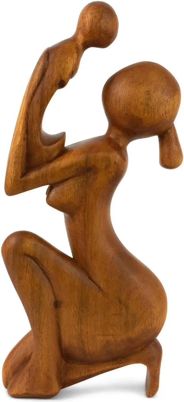 Alt view image 5 of 5 - G6 COLLECTION 12" Wooden Handmade Abstract Mother and Child Sculpture Handcrafted Gift Art Home Decor Figurine Accent Artwork Hand Carved Mother and Baby Statue