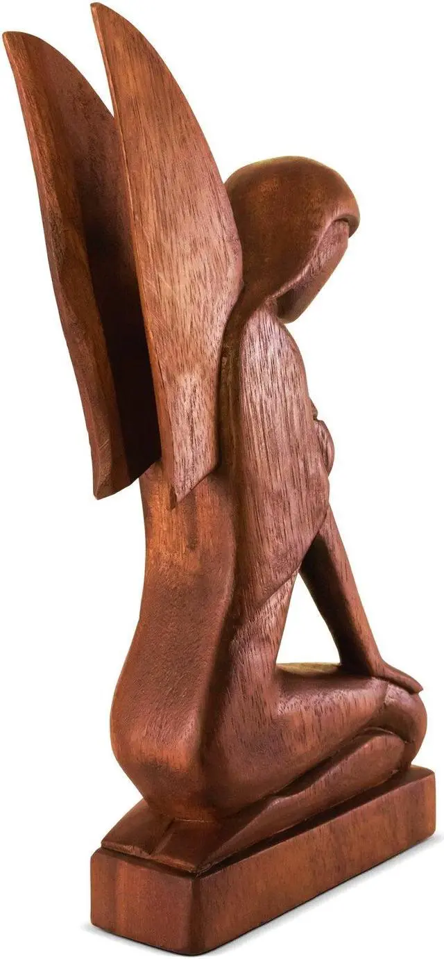 Alt view image 5 of 5 - G6 COLLETION 12" Wooden Handmade Abstract Sculpture Statue Handcrafted "Kneeling Angel" Gift Decorative Home Decor Figurine Accent Decoration Artwork Hand Carved