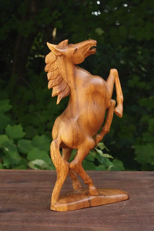 Alt view image 5 of 6 - G6 COLLECTION 12" Wooden Hand Carved Rearing Horse Art Figurine Statue Sculpture Handcrafted Handmade Decorative Home Decor Accent Rustic Decoration