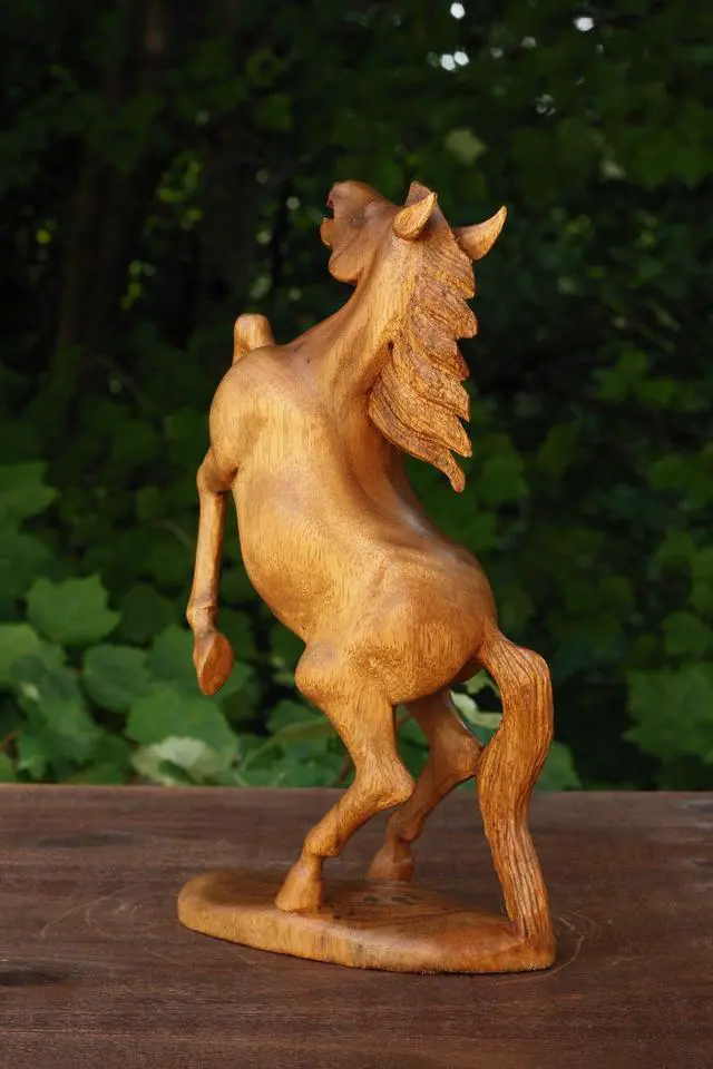 Alt view image 6 of 6 - G6 COLLECTION 12" Wooden Hand Carved Rearing Horse Art Figurine Statue Sculpture Handcrafted Handmade Decorative Home Decor Accent Rustic Decoration